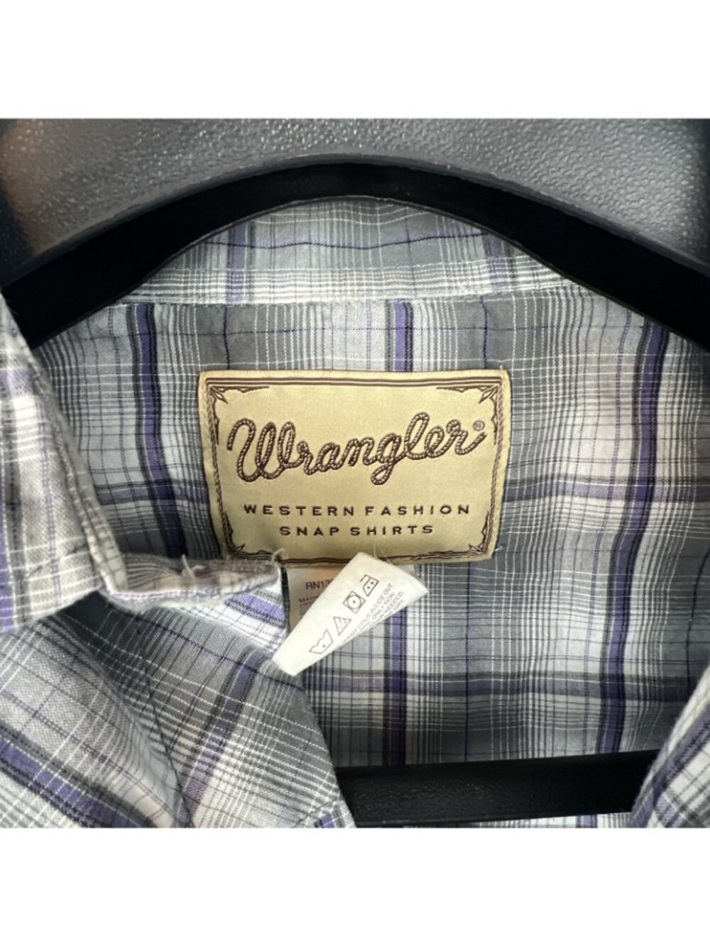 Wrangler Western Fashion Mens S Pearl Snap Flannel Shirt Long Sleeve Plaid Gray - Picture 2 of 4